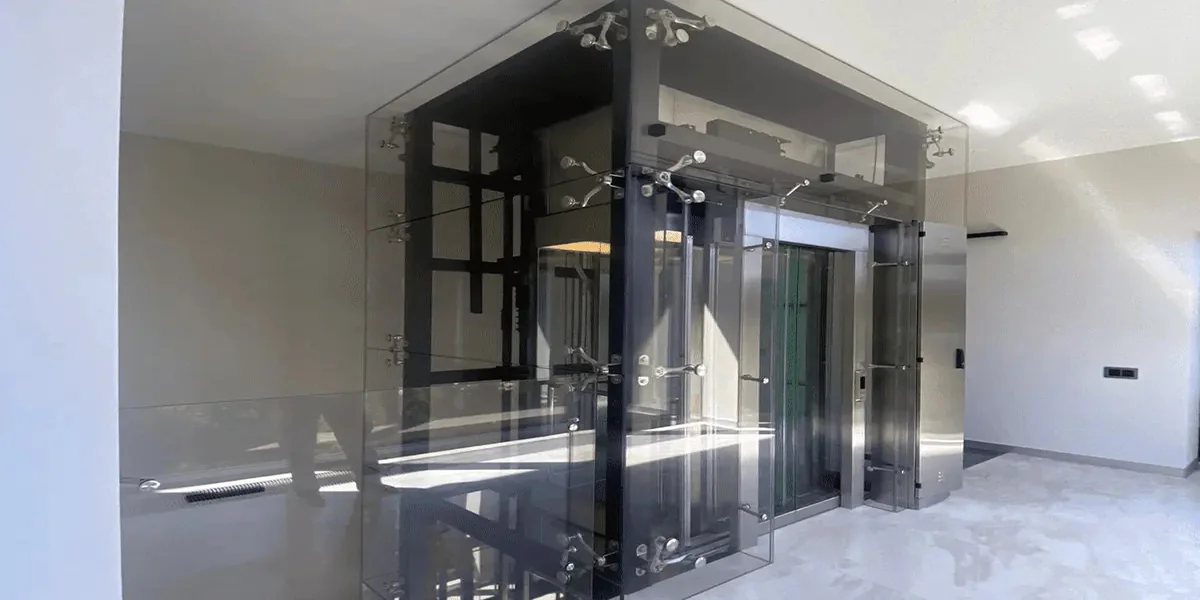 Modern design external elevator with glass panels in UAE