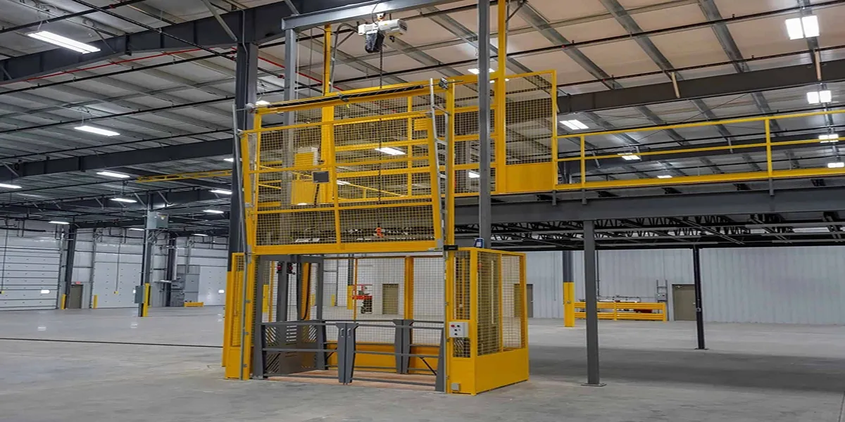 Industrial lift transporting goods in factory