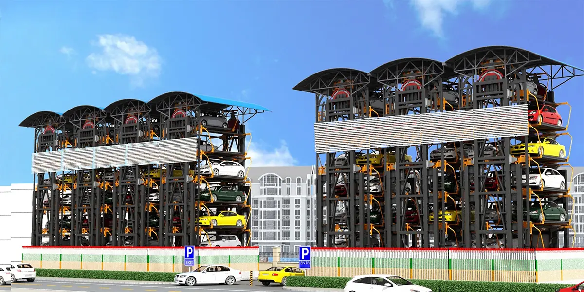 Outdoor rotary parking installation with weather kit