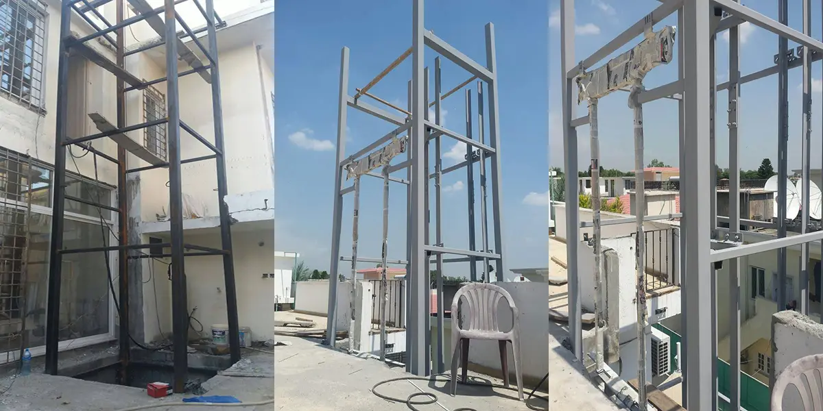 Outdoor steel elevator shaft with weather kit
